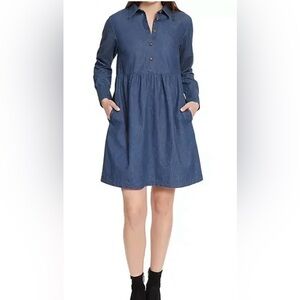 Nine West Blue Denim Shirt Dress